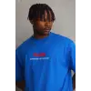 Erkek Baskılı T-Shirt Kısa Kol Bisiklet Yaka Rahat Kalıp Tişört  - Mavi