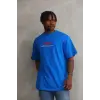 Erkek Baskılı T-Shirt Kısa Kol Bisiklet Yaka Rahat Kalıp Tişört  - Mavi
