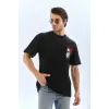 Erkek Baskılı T-Shirt Kısa Kol Bisiklet Yaka Rahat Kalıp Tişört  - Siyah