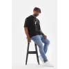 Erkek Baskılı T-Shirt Yazlık Kısa Kol Bisiklet Yaka Tişört - Siyah