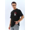 Erkek Baskılı T-Shirt Kısa Kol Bisiklet Yaka Rahat Kalıp Tişört  - Siyah