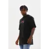 Erkek Baskılı T-Shirt Kısa Kol Bisiklet Yaka Rahat Kalıp Tişört  - Siyah