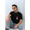 Erkek Baskılı T-Shirt Kısa Kol Bisiklet Yaka Rahat Kalıp Tişört  - Siyah