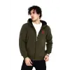 Erkek 3 İplik Pamuklu Kapüşonlu Tam Fermuarlı Cepli Hoodie Sweatshirt - Haki