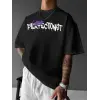 Erkek T-shirt Baskılı Bisiklet Yaka Kısa Kol Tişört - Siyah