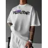 Erkek Tişört Baskılı Bisiklet Yaka Kısa kol t-shirt - Beyaz