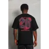 Erkek Baskılı Tişört Kısa Kol Bisiklet Yaka Oversize T-Shirt - Siyah