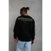 Erkek Bisiklet Yaka Baskılı 3 iplik pamuklu Sweatshirt - Siyah