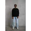 Erkek Bisiklet Yaka Baskılı 3 iplik pamuklu Sweatshirt - Siyah