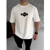 Erkek Kısa Kol Yazlık Tişört Bisiklet Yaka Baskılı Oversize T-Shirt - Beyaz