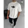 Erkek Kısa Kol Yazlık Tişört Bisiklet Yaka Baskılı Oversize T-Shirt - Beyaz