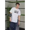 Erkek Kısa Kol Yazlık Tişört Bisiklet Yaka Baskılı Oversize T-Shirt - Beyaz