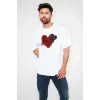 Erkek Kısa Kol Tişört Bisiklet Yaka KALP Baskılı Oversize T-Shirt - Beyaz