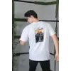 Erkek Kısa Kol Yazlık Tişört Bisiklet Yaka Baskılı Oversize T-Shirt - Beyaz