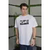 Erkek Kısa Kol Yazlık Tişört Bisiklet Yaka Baskılı Oversize T-Shirt - Beyaz