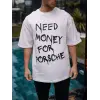 Erkek Kısa Kol Yazlık Tişört Bisiklet Yaka Baskılı Oversize T-Shirt - Beyaz