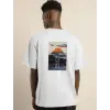 Erkek Kısa Kol Yazlık Tişört Bisiklet Yaka Baskılı Oversize T-Shirt - Beyaz