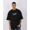 Erkek Kısa Kol Yazlık Tişört Bisiklet Yaka Baskılı Oversize T-Shirt - Siyah