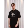 Erkek Kısa Kol Yazlık Tişört Bisiklet Yaka Baskılı Oversize T-Shirt - Siyah
