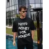 Erkek Tişört Bisiklet Yaka Baskılı Kısa kol Oversize T-Shirt - Siyah