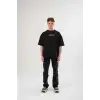 Erkek Kısa Kol Yazlık Tişört Bisiklet Yaka Baskılı Oversize T-Shirt - Siyah
