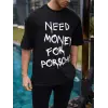 Erkek Tişört Bisiklet Yaka Baskılı Kısa kol Oversize T-Shirt - Siyah