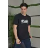 Erkek Kısa Kol Yazlık Tişört Bisiklet Yaka Baskılı Oversize T-Shirt - Siyah