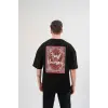 Erkek Kısa Kol Yazlık Tişört Bisiklet Yaka Baskılı Oversize T-Shirt - Siyah
