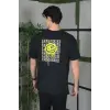 Erkek Kısa Kol Yazlık Tişört Bisiklet Yaka Baskılı Oversize T-Shirt - Siyah