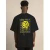 Erkek Kısa Kol Yazlık Tişört Bisiklet Yaka Baskılı Oversize T-Shirt - Siyah