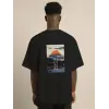 Erkek Kısa Kol Yazlık Tişört Bisiklet Yaka Baskılı Oversize T-Shirt - Siyah