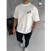 Erkek Kısa Kol Yazlık Tişört Bisiklet Yaka Baskılı Oversize T-Shirt - Beyaz