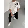 Erkek Kısa Kol Tişört Bisiklet Yaka GÜL Baskılı Oversize T-Shirt - Beyaz