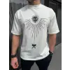 Erkek Kısa Kol Tişört Bisiklet Yaka GÜL Baskılı Oversize T-Shirt - Beyaz