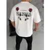 Erkek Kısa Kol Yazlık Tişört Bisiklet Yaka Baskılı Oversize T-Shirt - Beyaz