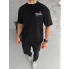 Erkek Kısa Kol Yazlık Tişört Bisiklet Yaka Baskılı Oversize T-Shirt - Siyah