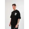 Erkek Kısa Kol Yazlık Tişört Bisiklet Yaka Baskılı Oversize T-Shirt - Siyah