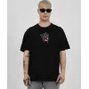 Erkek Kısa Kol Yazlık Tişört Bisiklet Yaka Baskılı Oversize T-Shirt -  Siyah