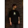 Erkek Kısa Kol Yazlık Tişört Bisiklet Yaka Baskılı Oversize T-Shirt - Siyah