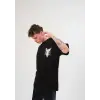 Erkek Kısa Kol Yazlık Tişört Bisiklet Yaka Baskılı Oversize T-Shirt - Siyah