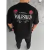 Erkek Kısa Kol Yazlık Tişört Bisiklet Yaka Baskılı Oversize T-Shirt - Siyah