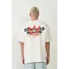 Erkek Kısa Kol Yazlık Tişört Bisiklet Yaka Baskılı Oversize T-Shirt - Beyaz