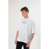 Erkek Kısa Kol Yazlık Tişört Bisiklet Yaka Baskılı Oversize T-Shirt - Beyaz