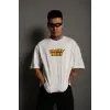 Erkek Bisiklet Yaka Baskılı Oversize Kısa kol T-Shirt - Beyaz
