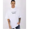 Erkek Kısa Kol Yazlık Tişört Bisiklet Yaka Baskılı Oversize T-Shirt - Beyaz