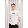 Erkek Kısa Kol Yazlık Tişört Bisiklet Yaka Baskılı Oversize T-Shirt - Beyaz