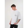 Erkek Kısa Kol Yazlık Tişört Bisiklet Yaka Baskılı Oversize T-Shirt - Beyaz