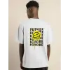Erkek Kısa Kol Yazlık Tişört Bisiklet Yaka Baskılı Oversize T-Shirt - Beyaz