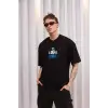 ERKEK Bisiklet Yaka Baskılı Oversize Kısa kol T-Shirt - Siyah