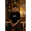 Erkek Tişört Bisiklet Yaka Baskılı Oversize Kısa kol T-Shirt - Siyah